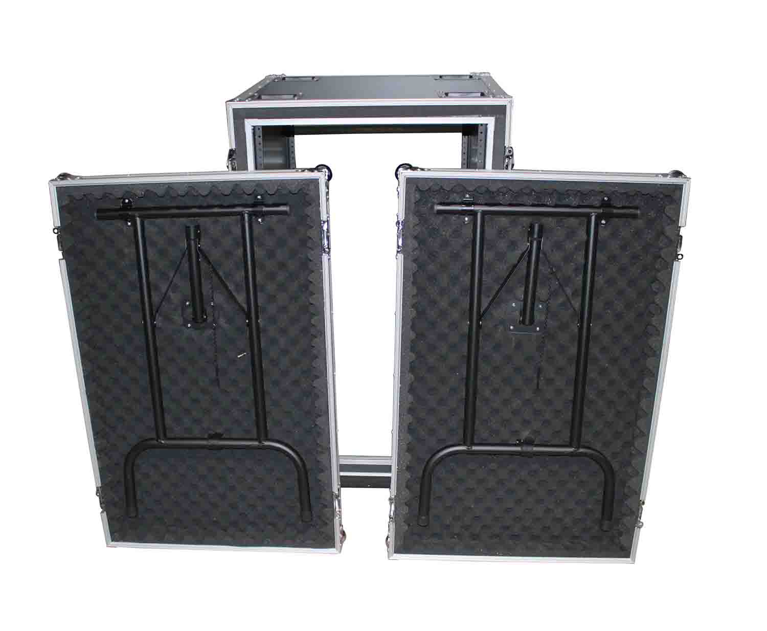 Prox T-14RSP24DST 14U Vertical Shockproof Amp/Rack Case with Dual Side Tables and 4 Casters - 24" Rail to Rail - Hollywood DJ