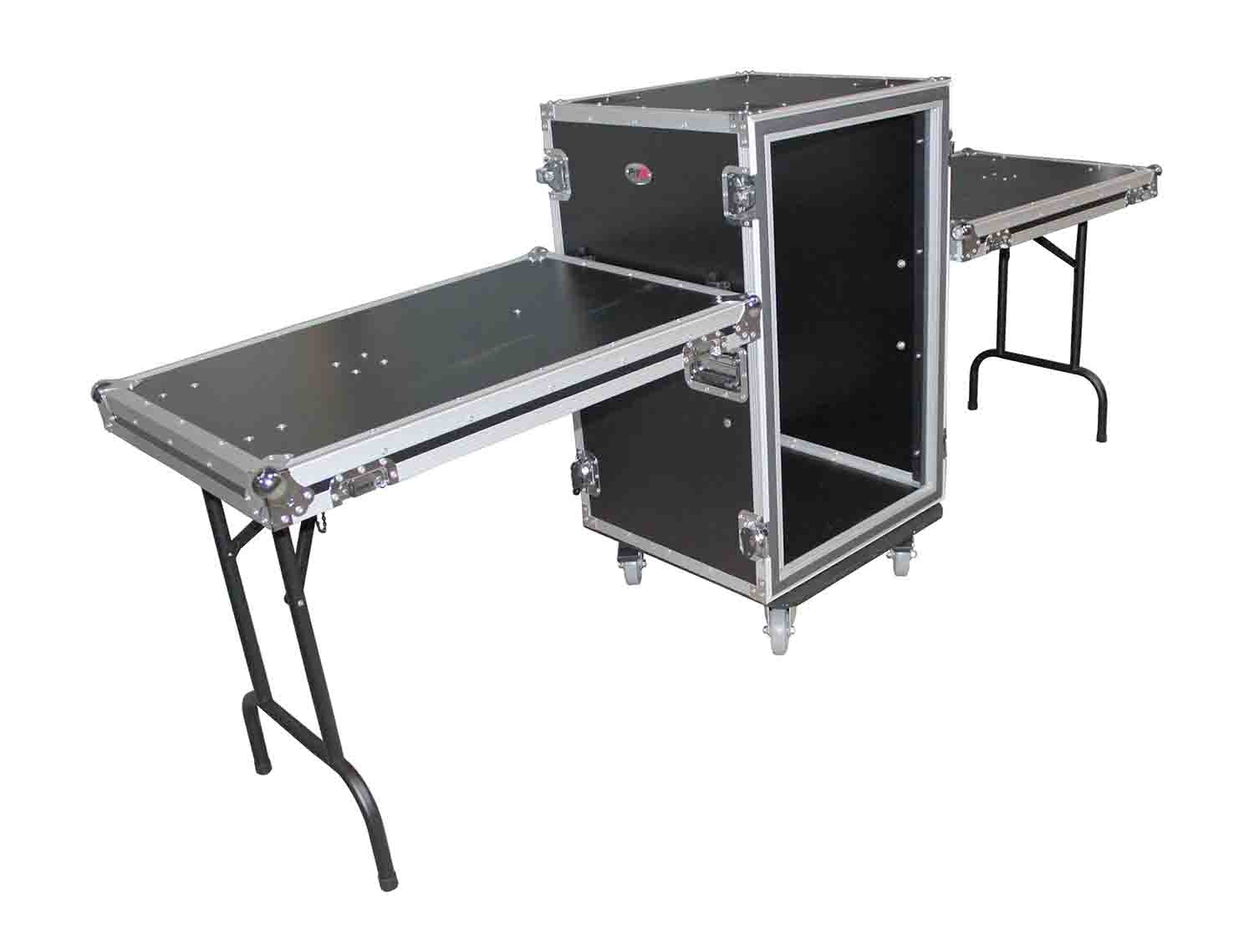 ProX T-18RSPWDST 18U Vertical Shockproof Rack Case 20 In Deep W-Side Tables and Casters - Hollywood DJ