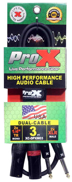 Prox XC-DPXM03 Unbalanced Dual 1/4" TS-M to Dual XLR-M High Performance Audio Cable- 3 Feet - Hollywood DJ