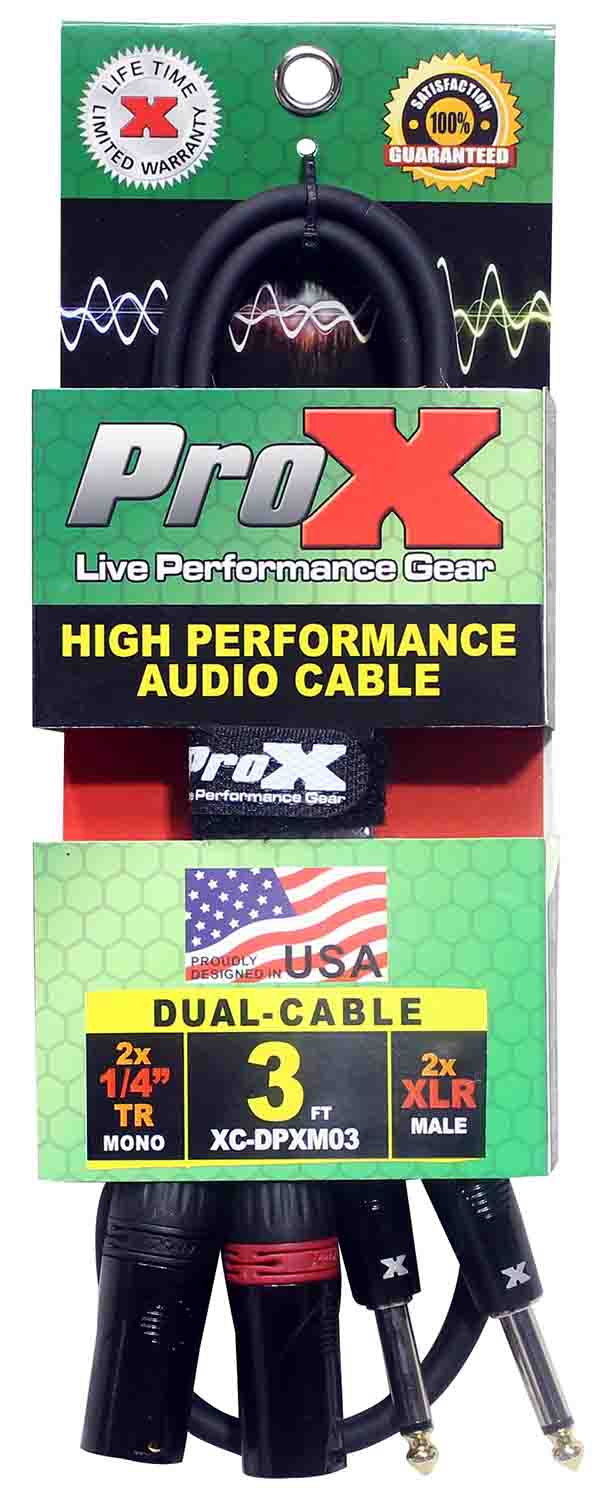Prox XC-DPXM03 Unbalanced Dual 1/4" TS-M to Dual XLR-M High Performance Audio Cable- 3 Feet - Hollywood DJ