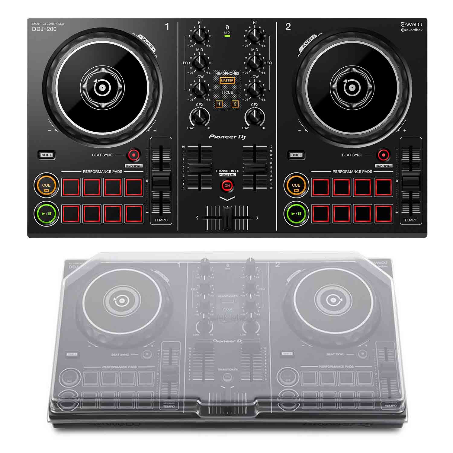 Pioneer DJ DDJ-200 Smart DJ Controller With Decksaver DSLE-PC-DDJ200 Cover Bundle - Hollywood DJ