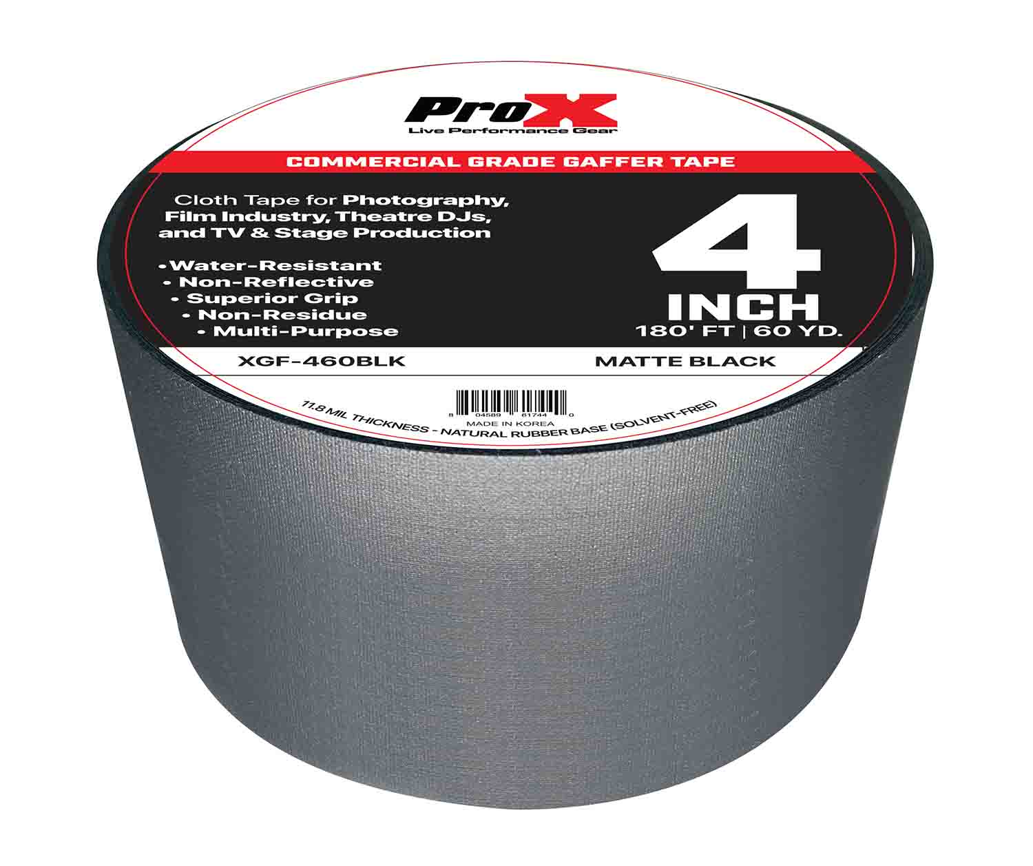 ProX XGF-460BLK, 4-inch 60YD Matte Commercial Grade Gaffer Tape Pros Choice Non-Residue - Black - Hollywood DJ