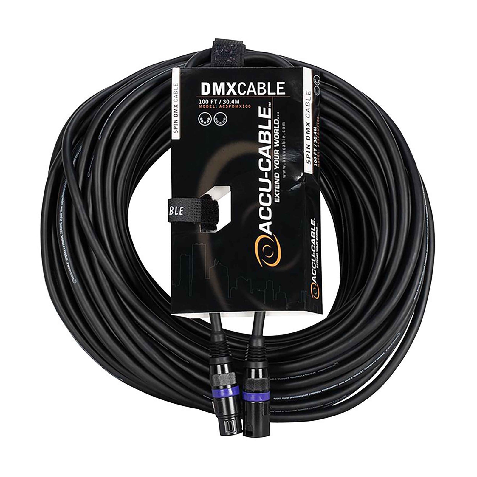 Accu-Cable AC5PDMX100, 5-Pin Male To 5-Pin Female Connection DMX Cable - 100 Ft by Accu Cable