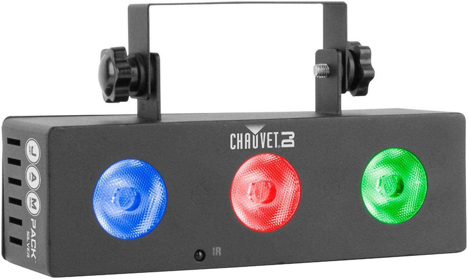 Chauvet Dj JAM Pack Silver With Moonflower, Three-Color Wash Effect Light, And A UV Strobe Combo Light - Hollywood DJ