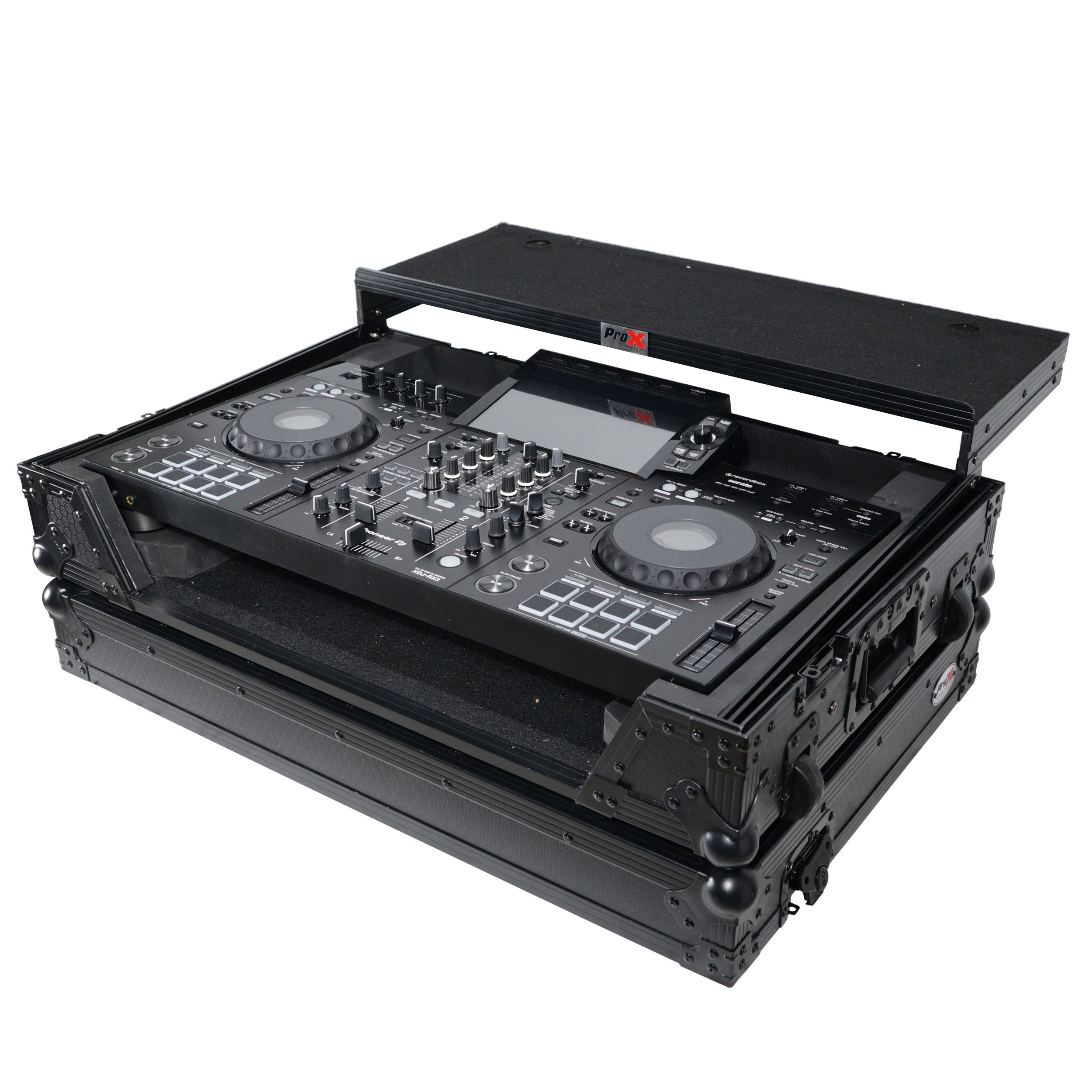 ProX XS-XDJRX3WLTBL Flight Case for Pioneer XDJ-RX3, DDJ-REV5 DJ Controller with Laptop Shelf 1U Rack Space and Wheels Black Finish - Hollywood DJ