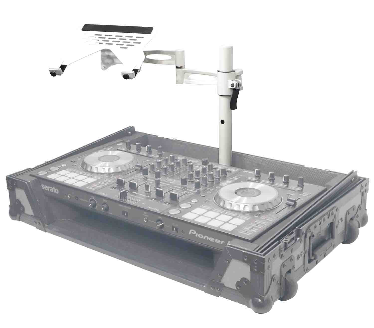 ProX XZF-LTARM PKG WH, Articulating Laptop Tray Arm with Shelf and Pole for Control Tower - White Finish - Hollywood DJ