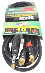 Prox XC-SYR10 Unbalanced 1/4" TRS-M to Dual RCA-M High Performance Audio Cable - 10 Feet - Hollywood DJ