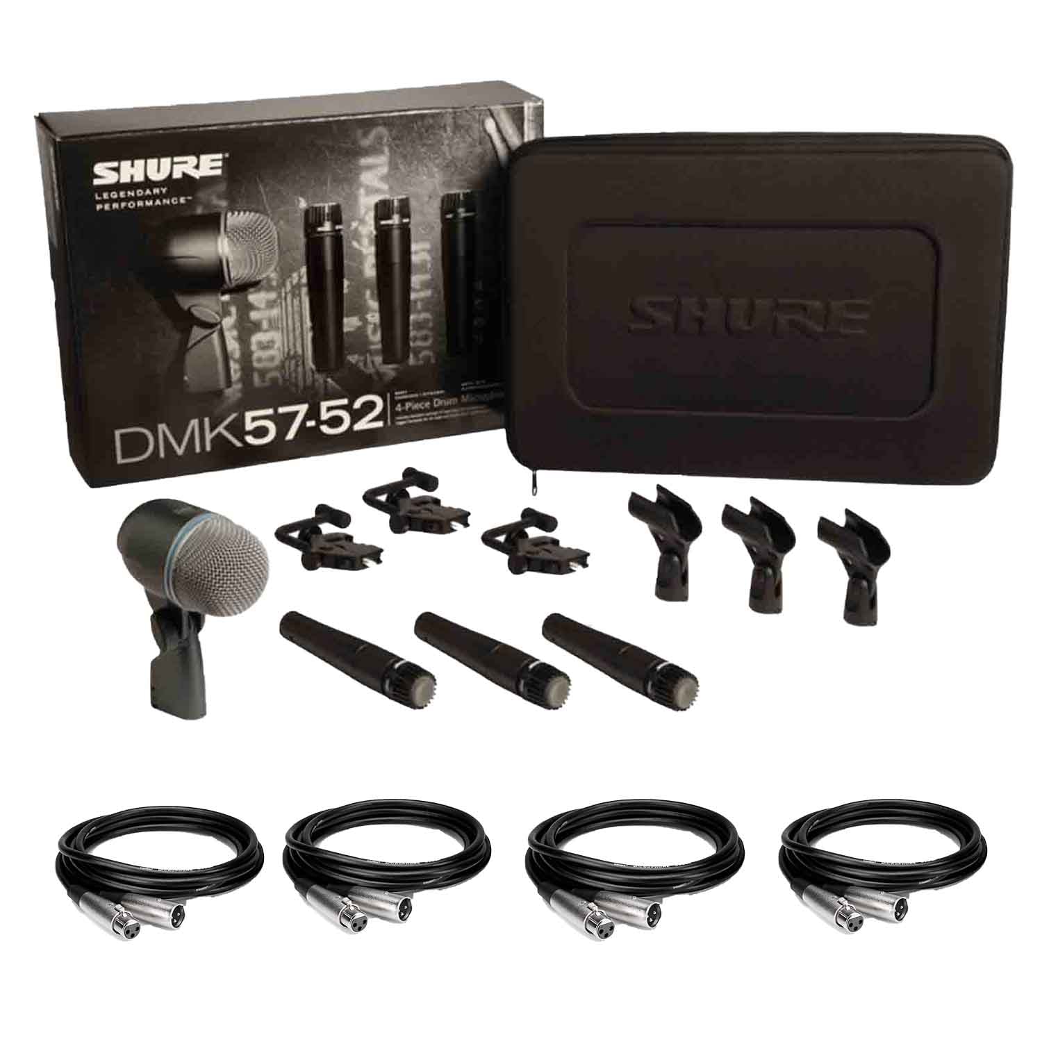 Shure Drum Microphone Kit  and 4 Microphone XLR3M Cable - DJ Package - Hollywood DJ