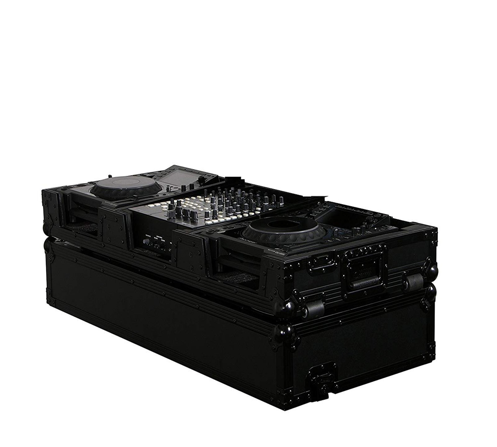 Open Box: Odyssey FZGS12CDJWBL 12" Format DJ Mixer and Two Large Format Media Players Coffin Flight Case with Glide Platform - Black - Hollywood DJ