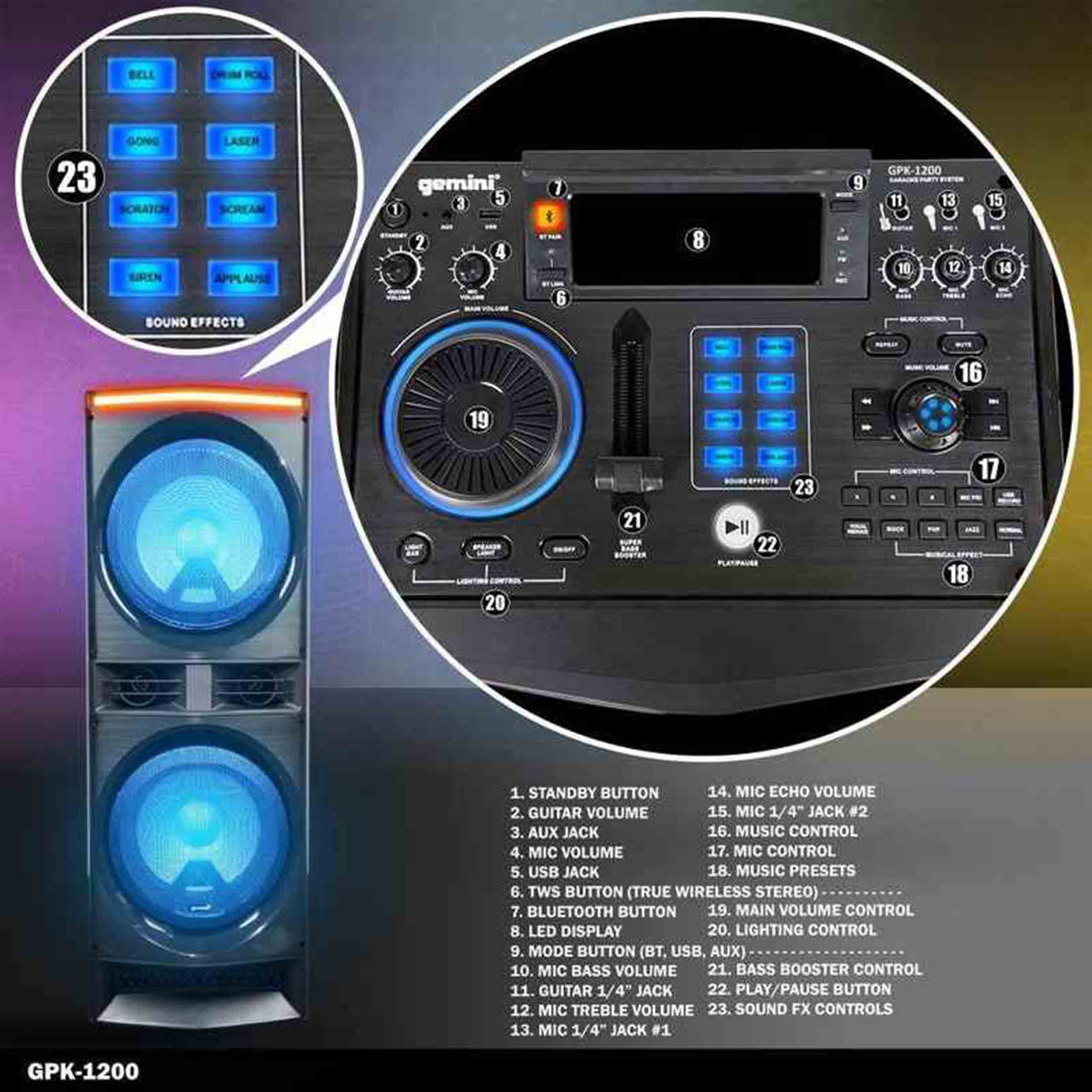 Gemini Sound GPK-1200 Home Karaoke Party Speaker - Hollywood DJ