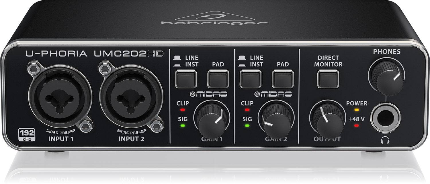Behringer UMC-202HD, Audiophile 2x2, 24-Bit/192 Khz USB Audio Interface With Midas Mic Preamplifiers - Hollywood DJ