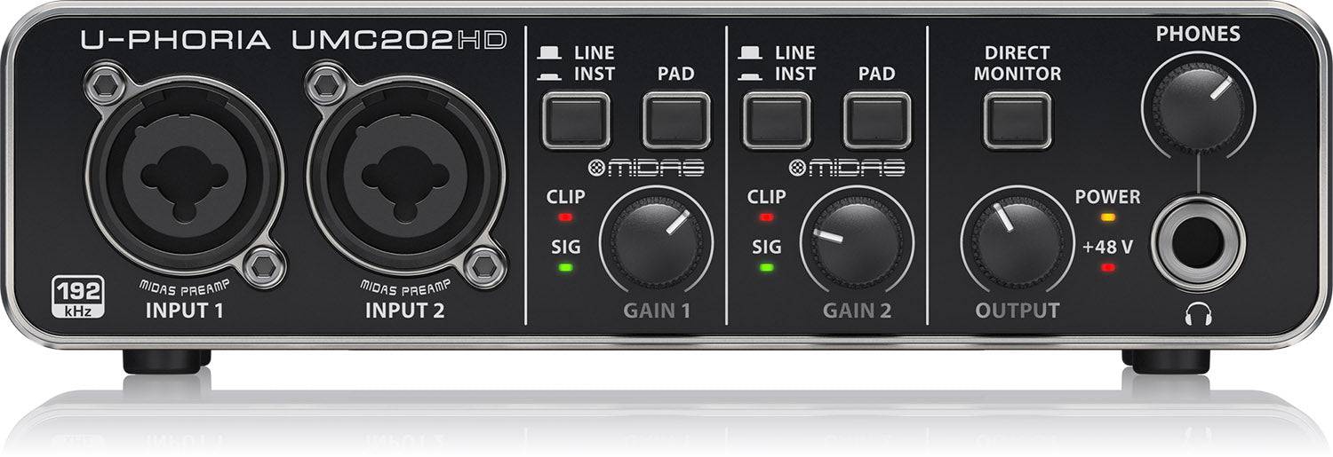 Behringer UMC-202HD, Audiophile 2x2, 24-Bit/192 Khz USB Audio Interface With Midas Mic Preamplifiers - Hollywood DJ