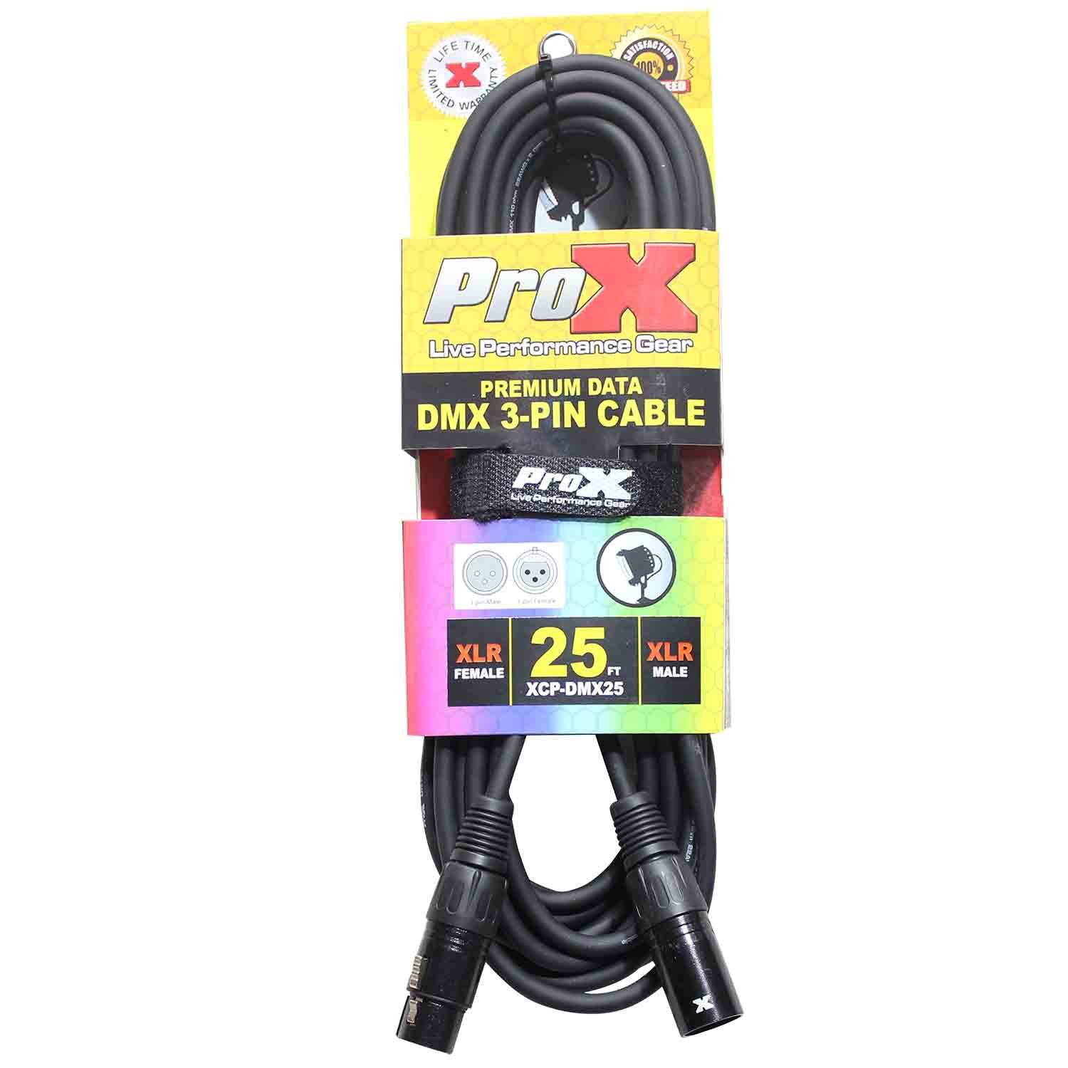 ProX XCP-DMX25, DMX XLR3-M to XLR3-F Premium Cable - 25 Feet - Hollywood DJ