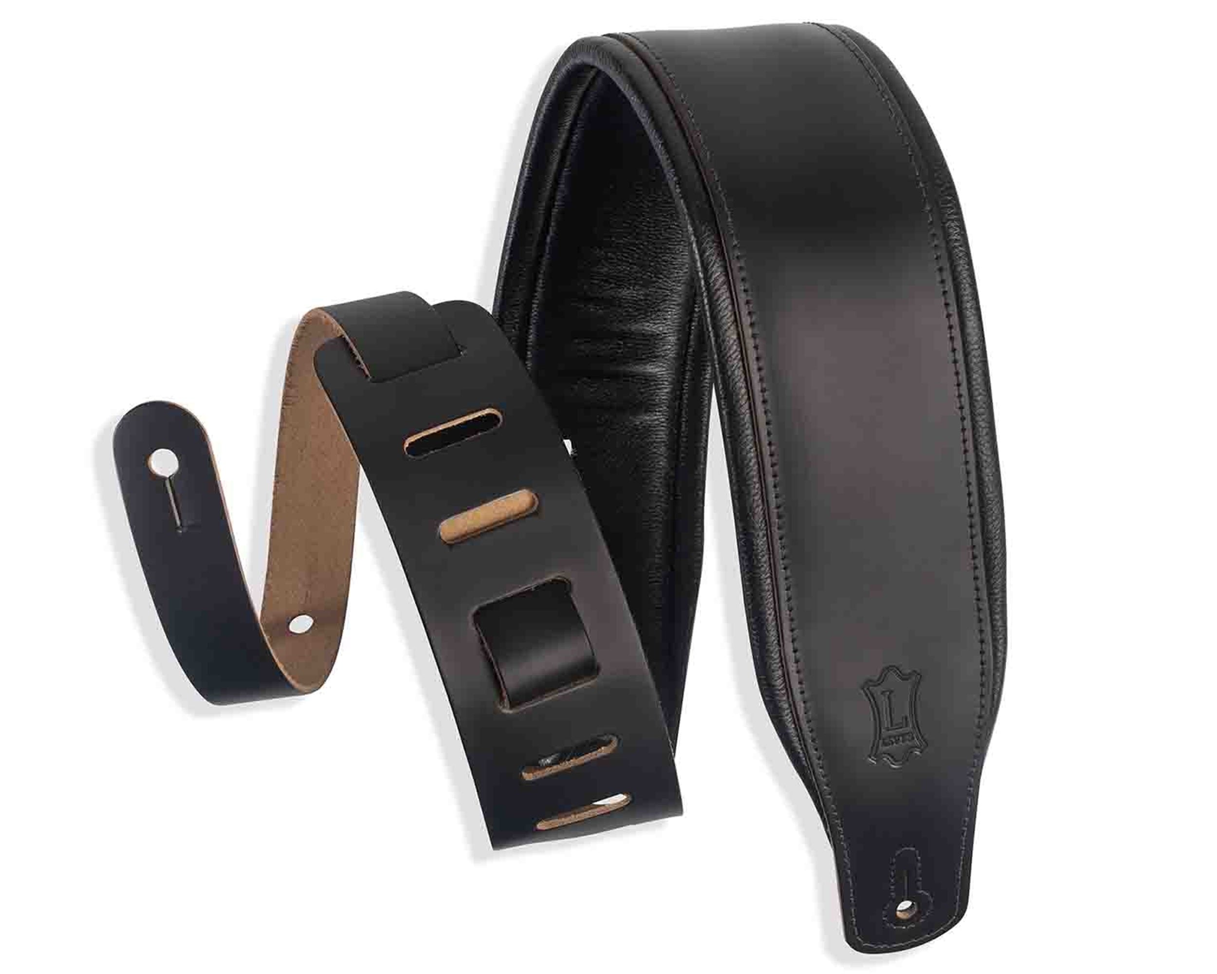 Levy's Leathers M26PD-BLK 3″ Top Grain leather Guitar Strap with Foam Padding Wrapped - Black - Hollywood DJ