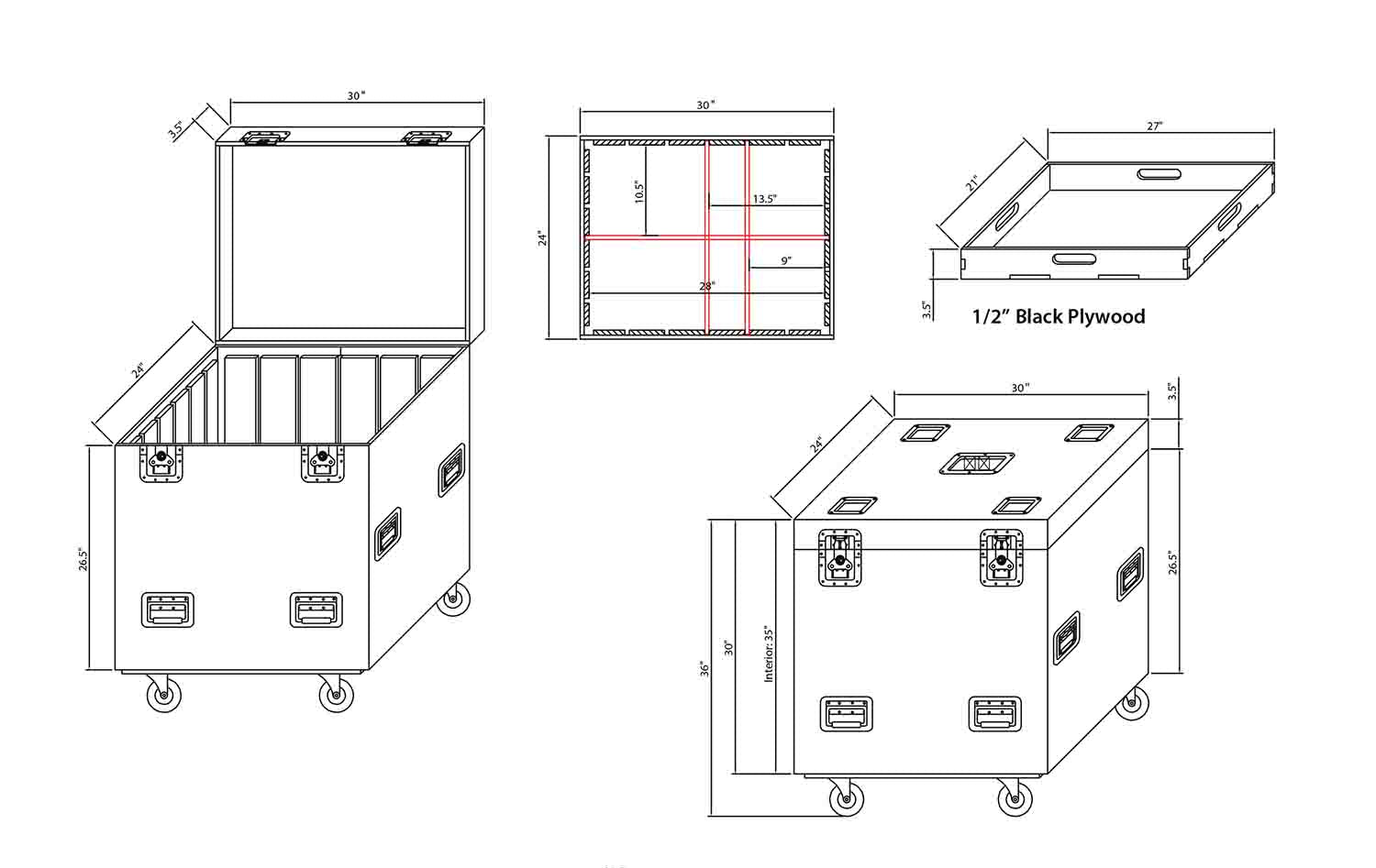 ProX XS-UTL243036W Heavy-Duty Truck Pack Utility Flight Case W-Divider and Tray Kit - 24"X30"X36" - Hollywood DJ
