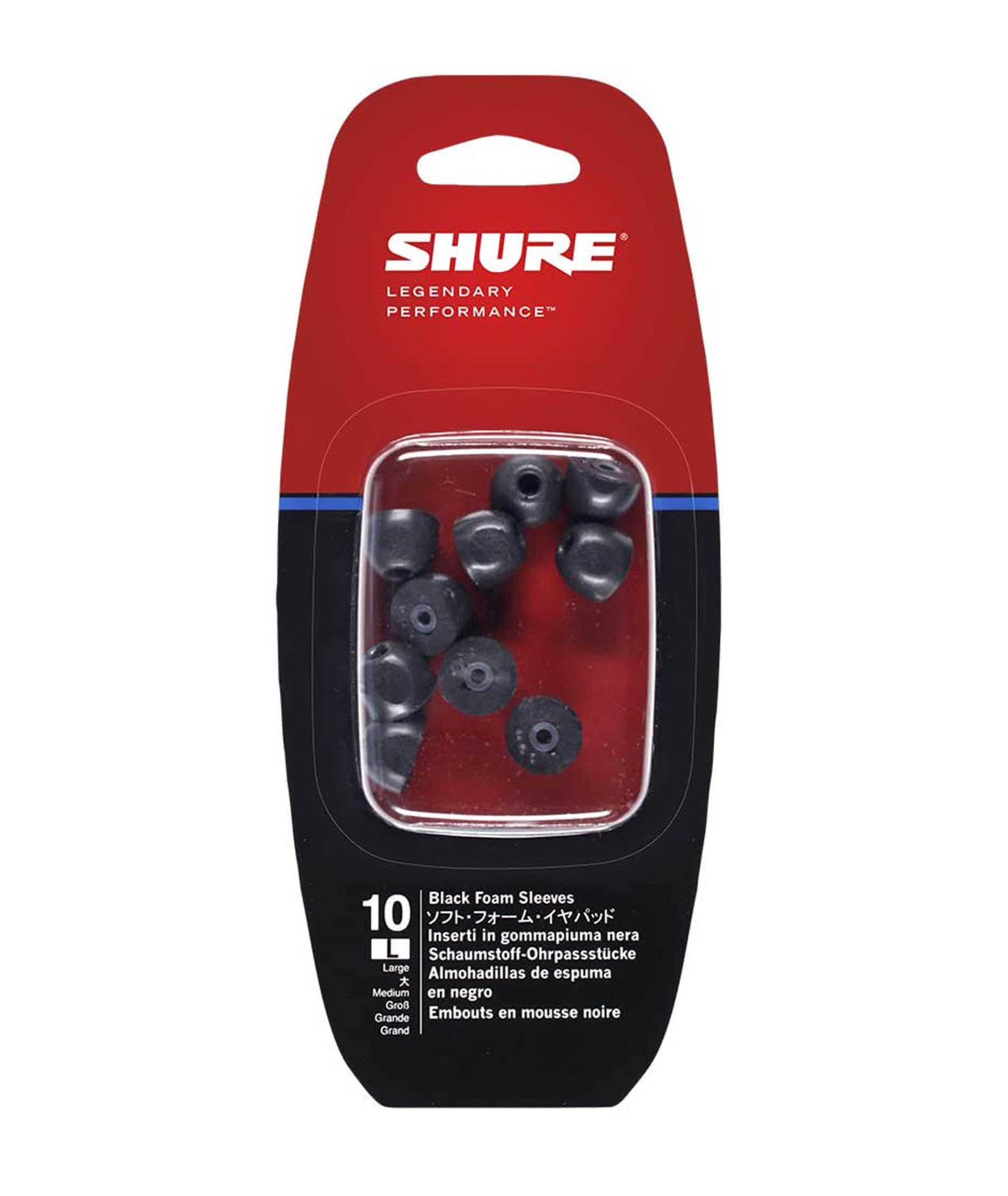 Shure EABKF1-10L Large Black Foam Sleeves (Ten Included/Five Pair) For E3c, E4c, E5c, E500PTH, i3c, i4c and SE Earphones by Shure