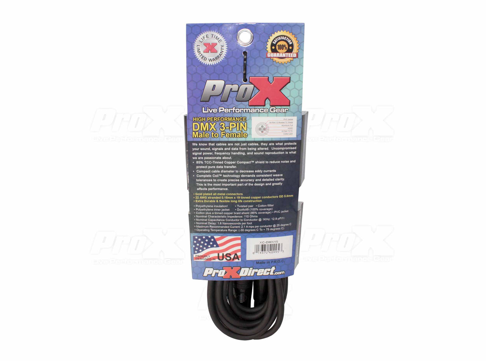 ProX XC-DMX15, DMX XLR3-M to XLR3-F High Performance Cable - 15 Feet by ProX Cases