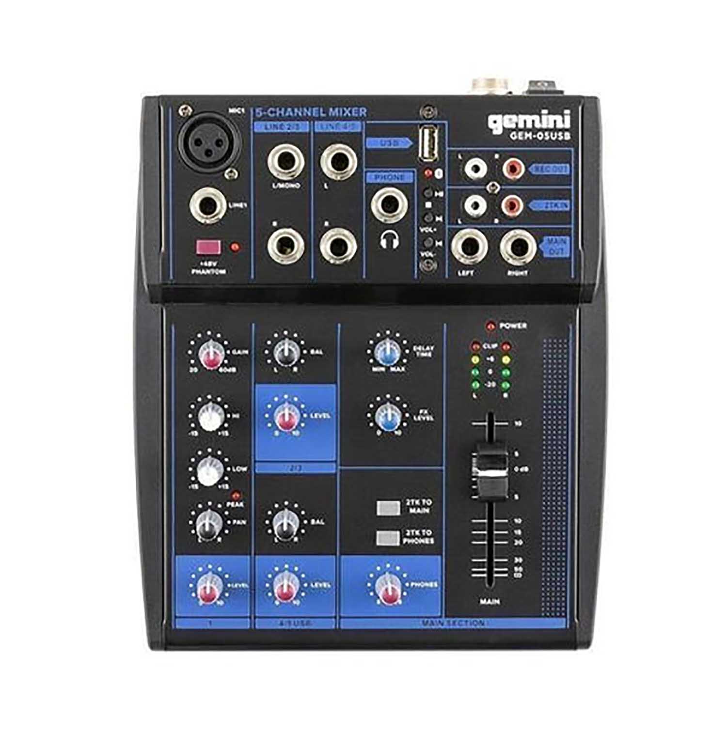 Gemini Sound GEM-05USB, Compact 5-Channel USB Mixer with Bluetooth - Hollywood DJ