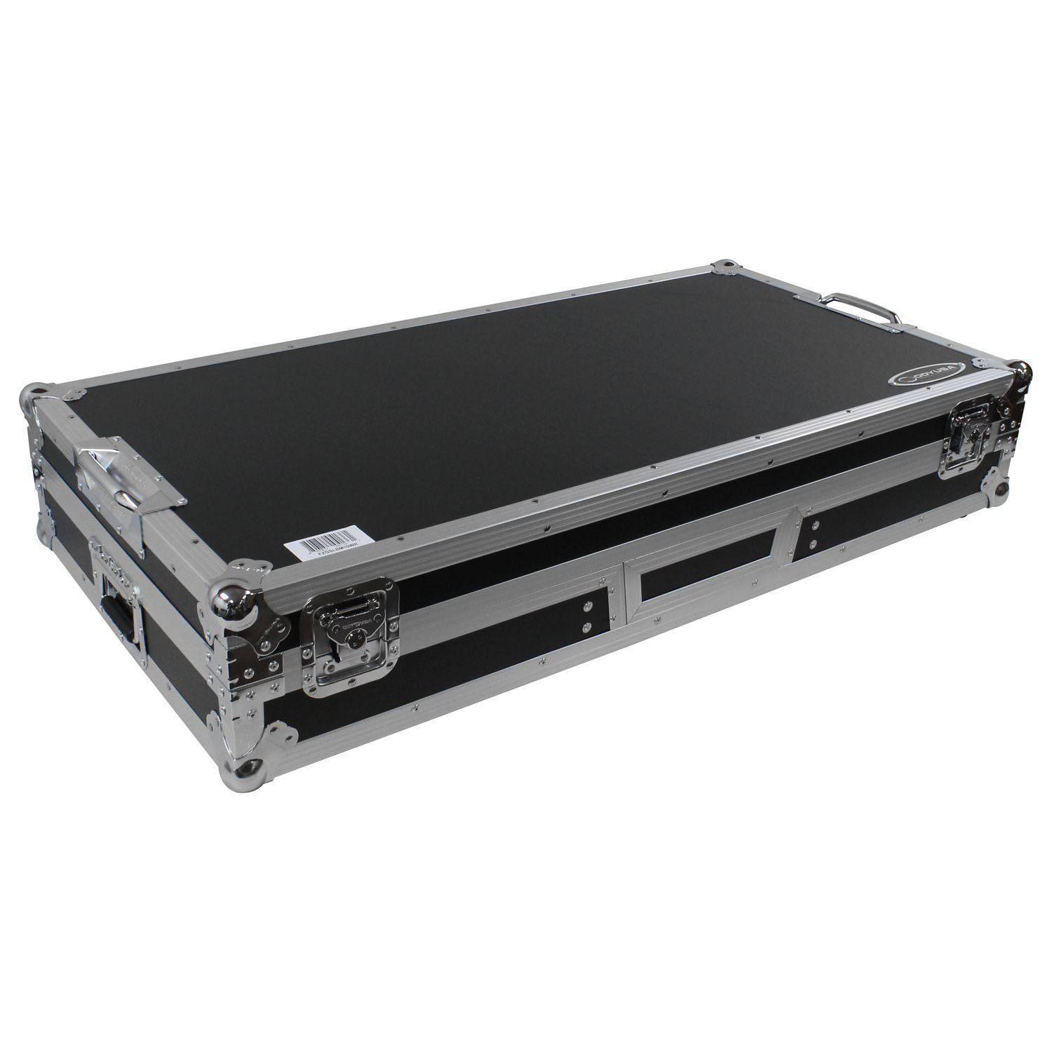 Odyssey FZGSLBM10WR Black Low Profile 10″ Format DJ Mixer and Two Battle Position Turntables Flight Coffin Case with Wheels and Glide Platform - Hollywood DJ