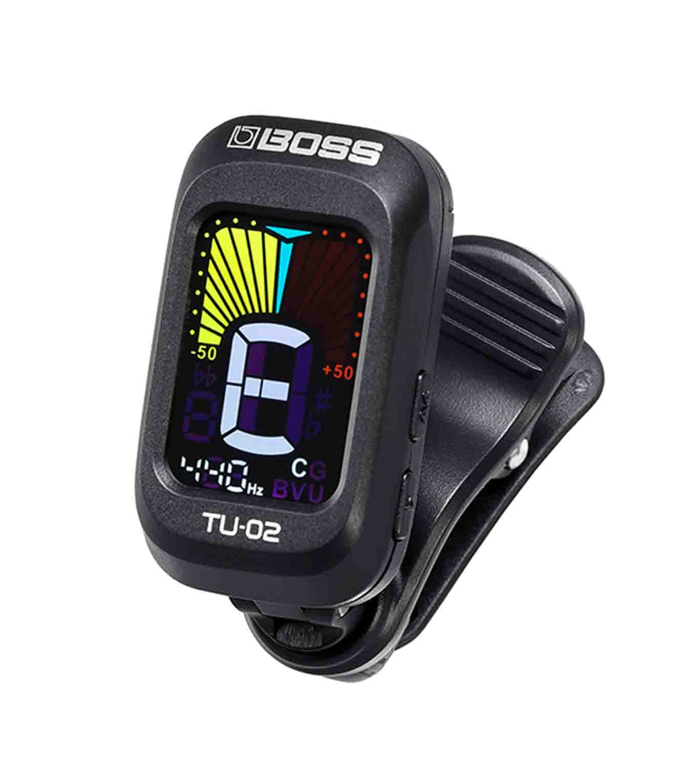 Boss TU-02 Clip-On Tuner with High Contrast Color Display - Hollywood DJ
