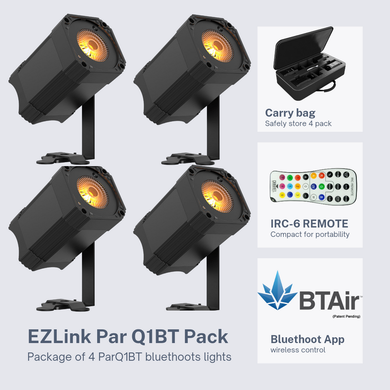 Chauvet DJ EZLink Par Q1BT Pack, Bundle of 4 EZLink Par Q1BT Fixtures and 1 IRC-6 Remote - Hollywood DJ