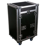 Open Box: Odyssey FZ1116WDLX 11U Top Slanted 16U Vertical Pro Combo Rack with Side Table and Casters - Hollywood DJ