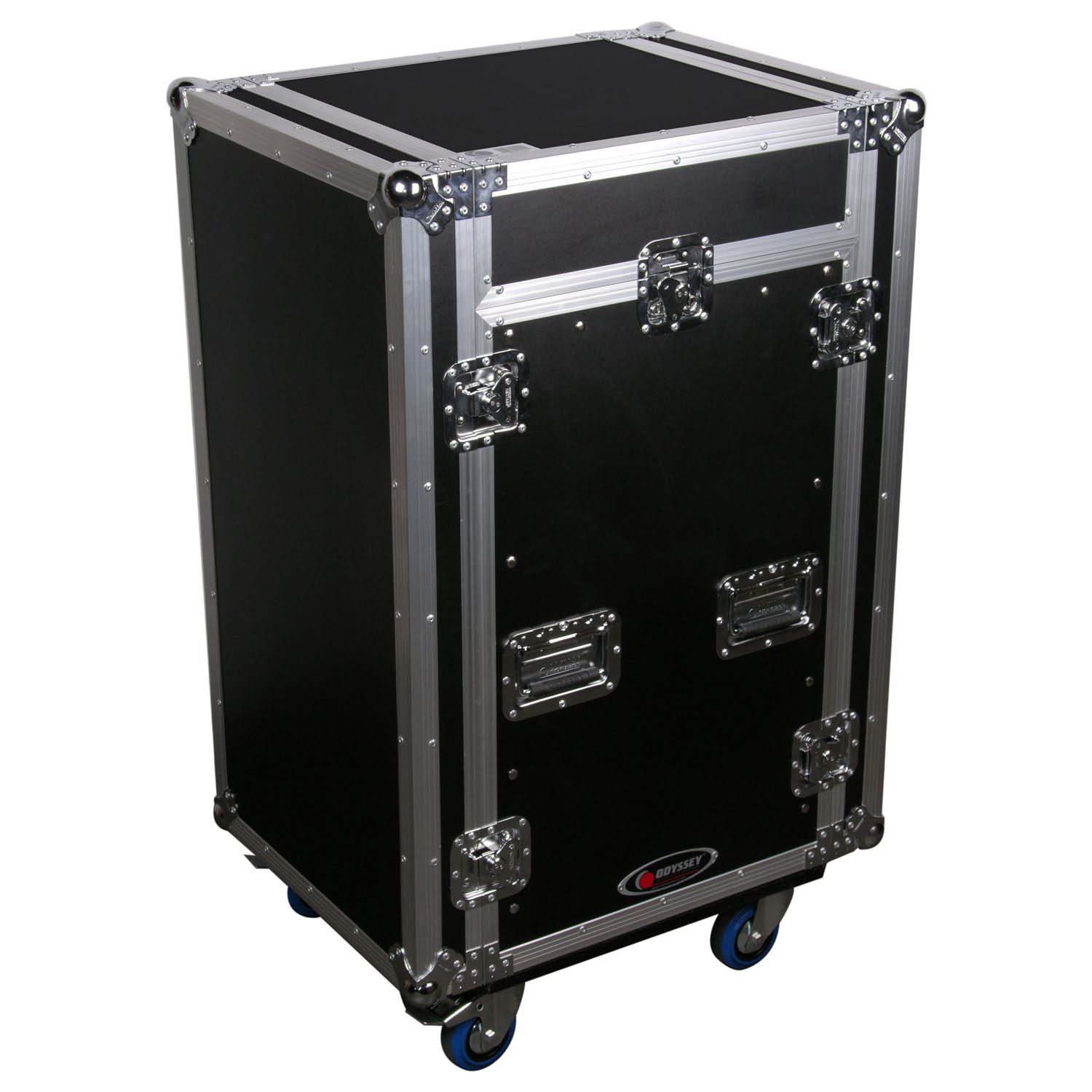 Open Box: Odyssey FZ1116WDLX 11U Top Slanted 16U Vertical Pro Combo Rack with Side Table and Casters - Hollywood DJ