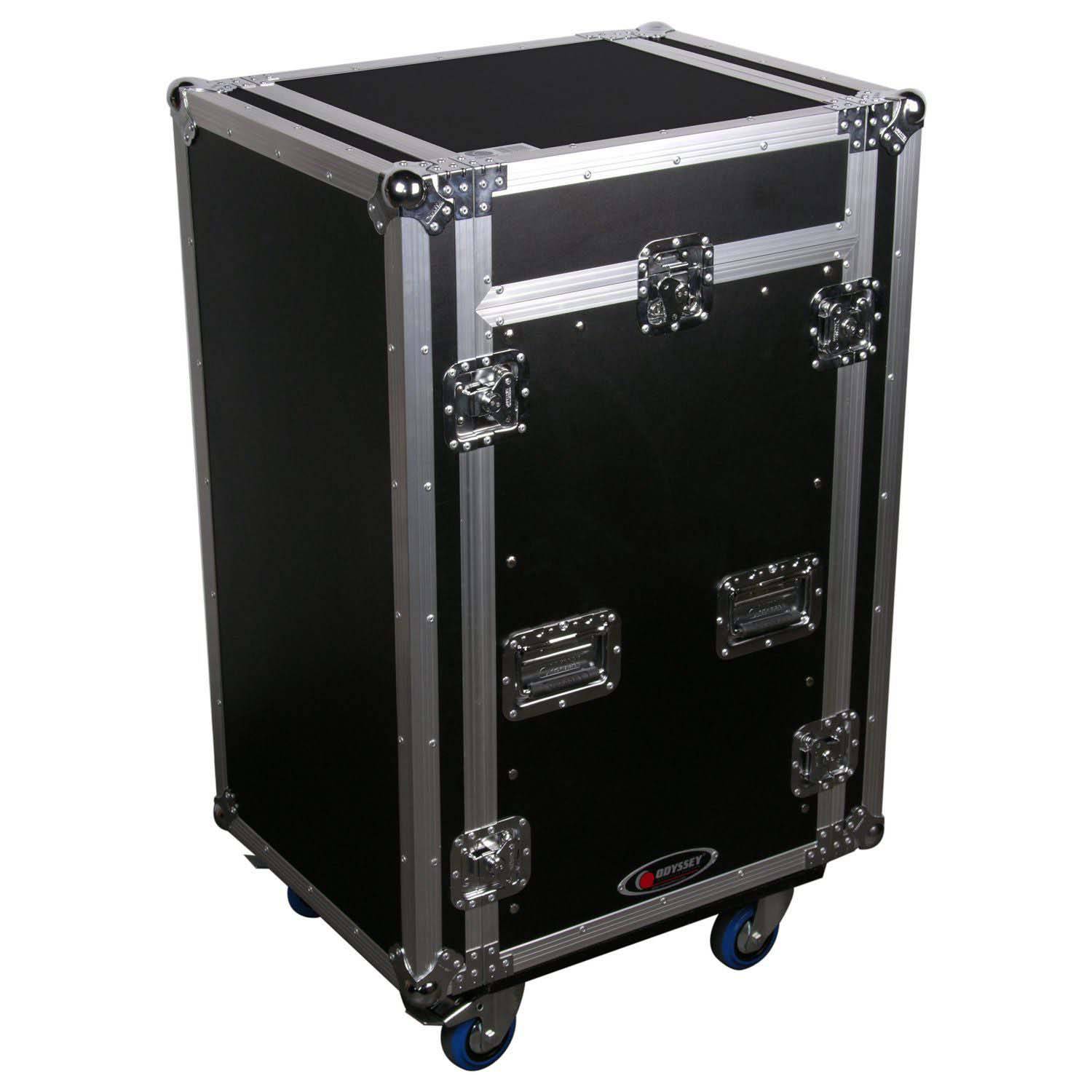 Odyssey FZ1116WDLX 11U Top Slanted 16U Vertical Pro Combo Rack with Side Table and Casters - Hollywood DJ