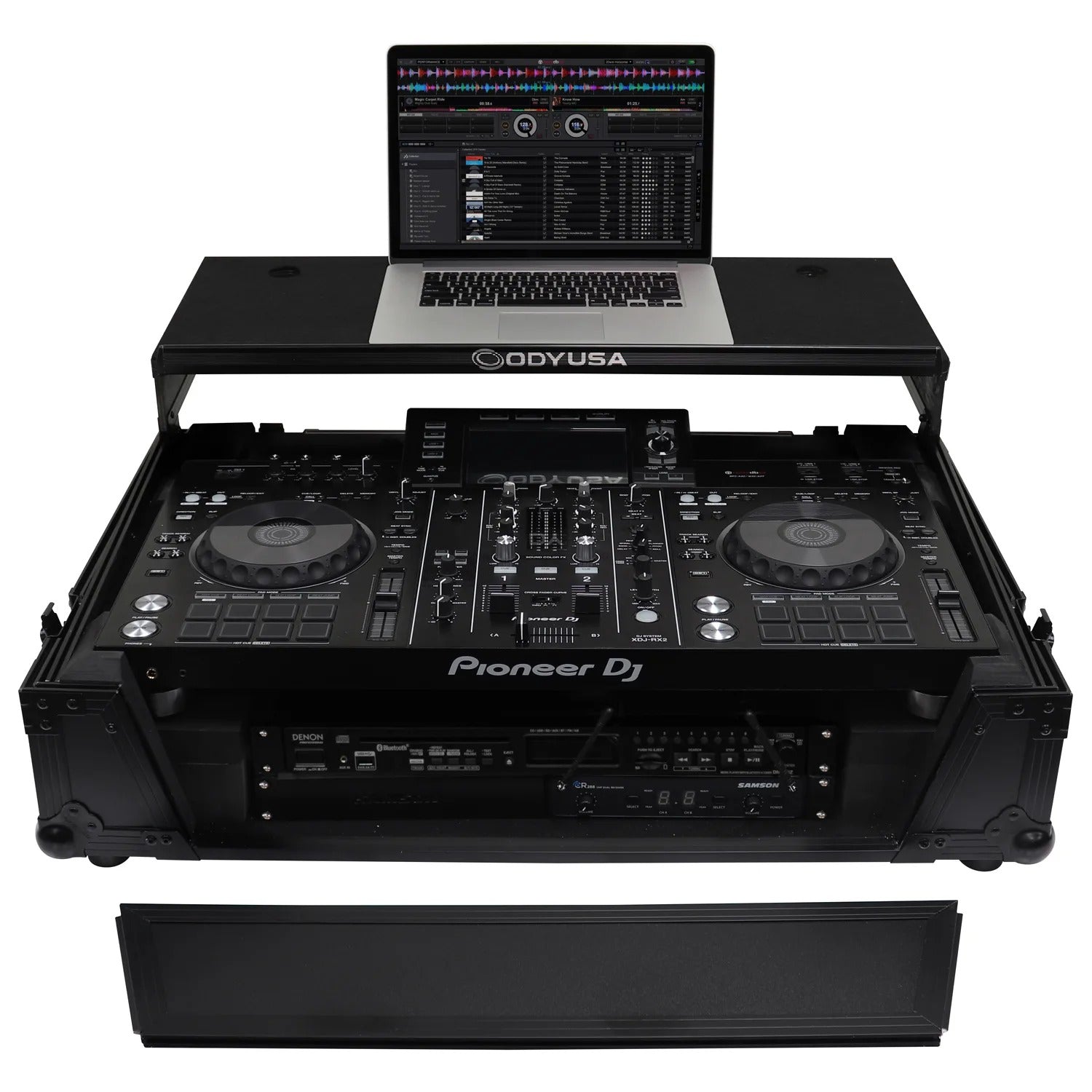 Odyssey FZGSXDJRX2W2BL DJ Flight Case for Black Pioneer XDJ-RX/XDJ-RX2 with 2U Rack Space And Glide Platform - Hollywood DJ