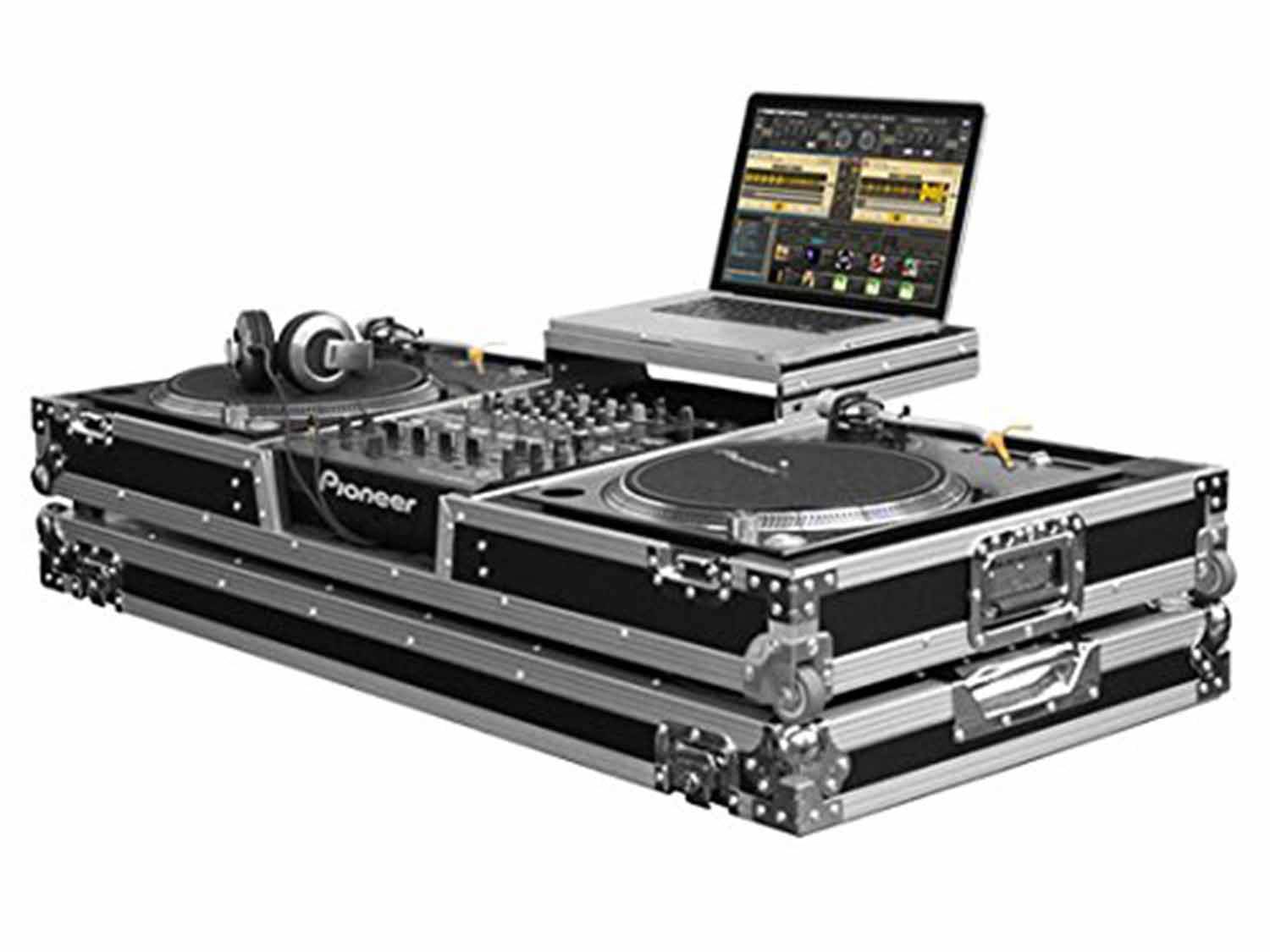 Open Box: Odyssey FZGSLBM12W Dj Coffin Case for Two Battle Position Turntables and One 12″ Format Mixer - Hollywood DJ