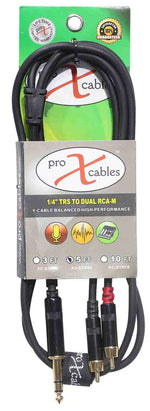 Prox XC-SYR05 Unbalanced 1/4" TRS-M to Dual RCA-M High Performance Audio Cable - 5 Feet - Hollywood DJ
