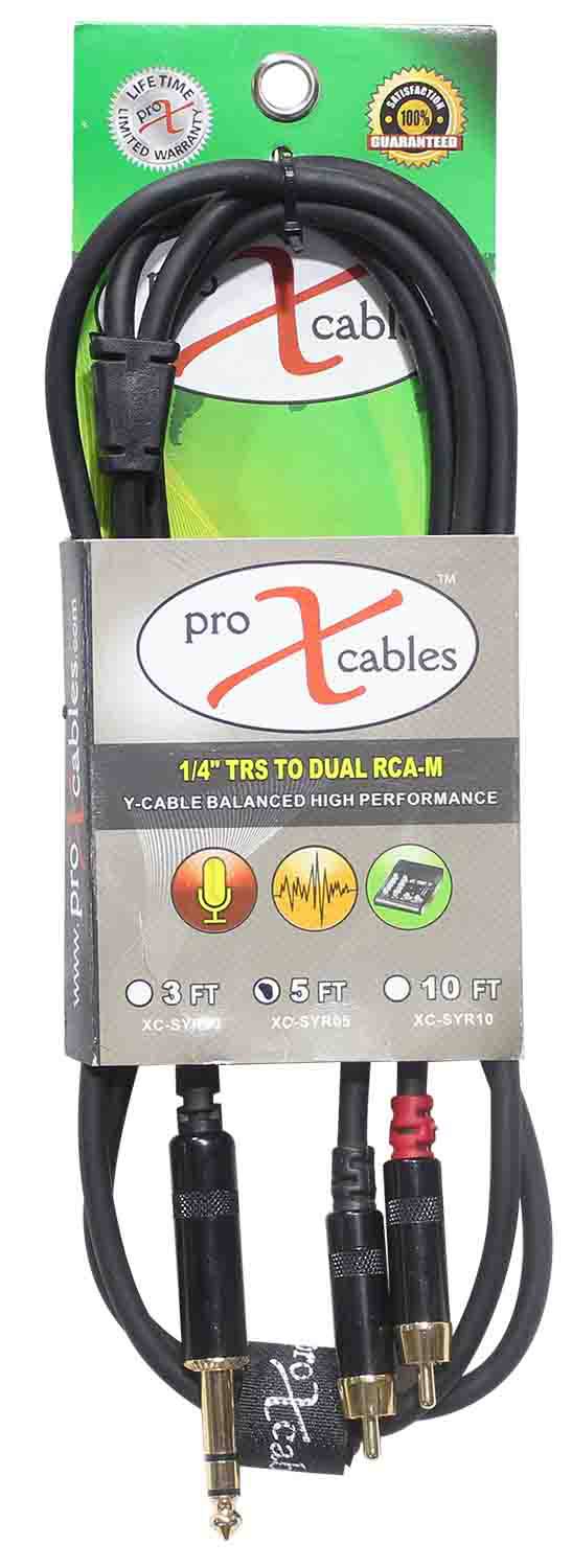 Prox XC-SYR05 Unbalanced 1/4" TRS-M to Dual RCA-M High Performance Audio Cable - 5 Feet - Hollywood DJ