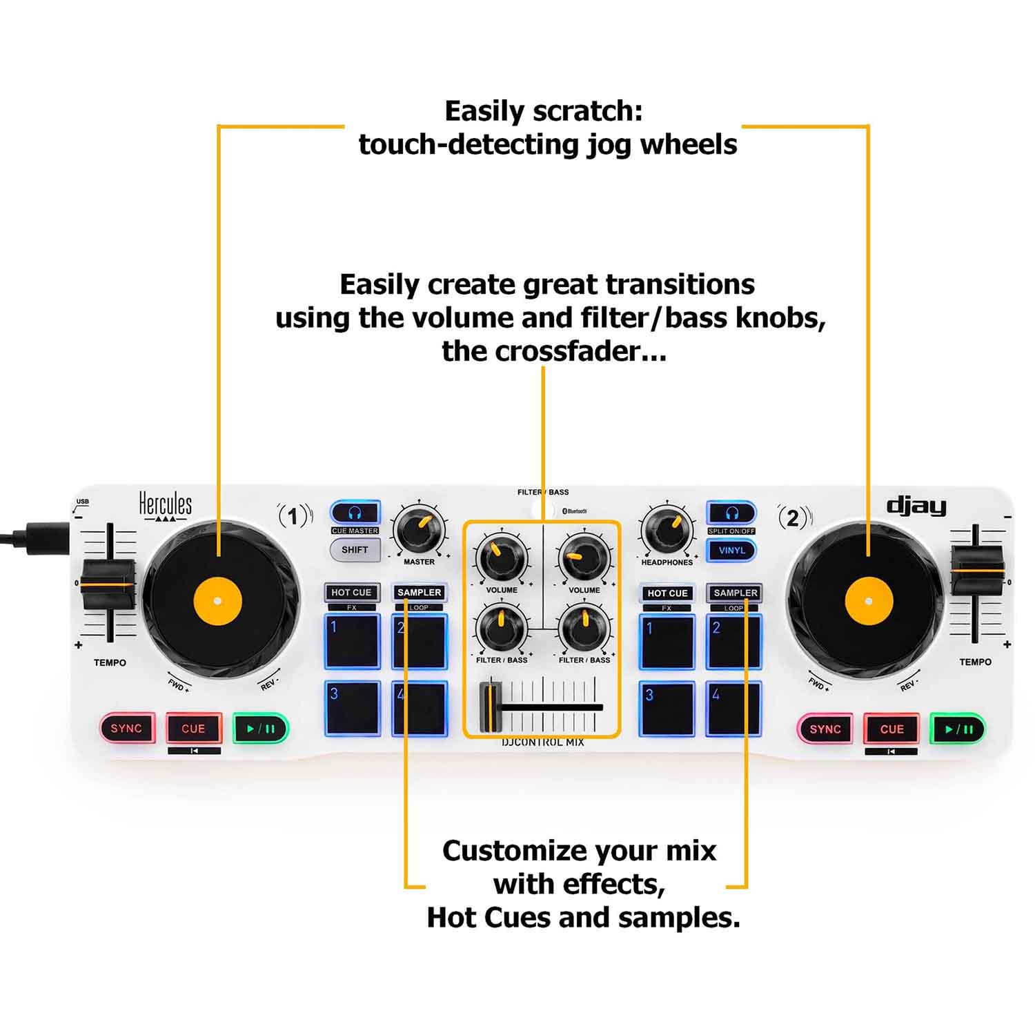 Hercules DJCONTROL MIX for Android and iOS Smartphones with Algoriddim djay App - Hollywood DJ