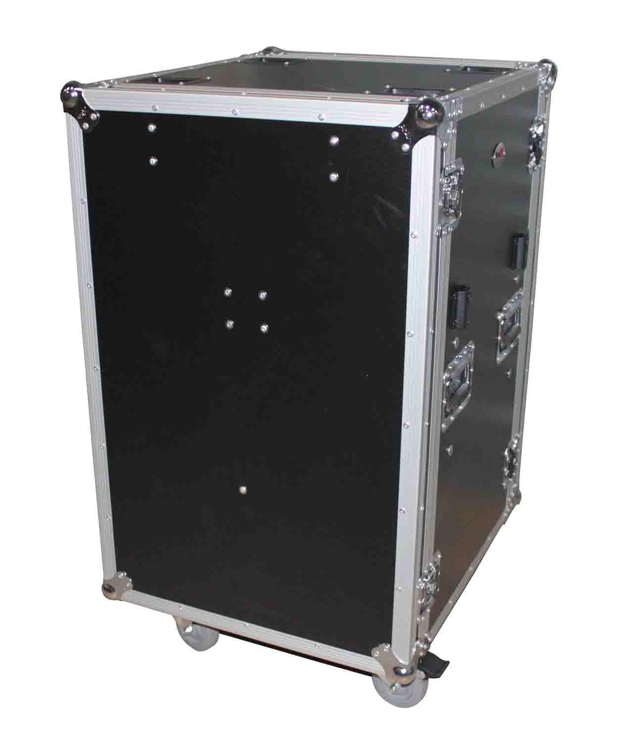 Prox T-14RSP24DST 14U Vertical Shockproof Amp/Rack Case with Dual Side Tables and 4 Casters - 24" Rail to Rail - Hollywood DJ