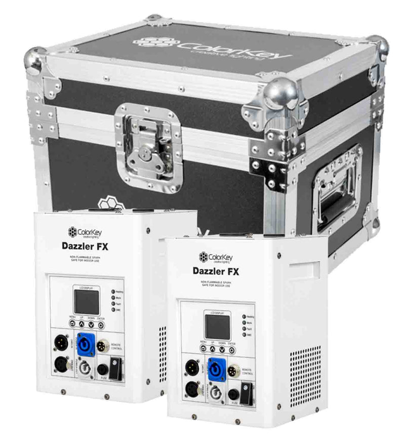 Colorkey CKU-7703-KIT Cold Spark Machine Bundle 2 Dazzlers with Road Case - White - Hollywood DJ