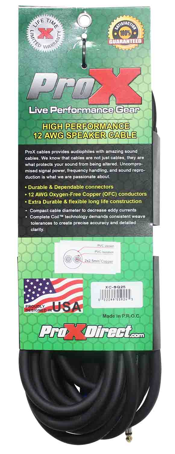 ProX XC-SQ25, 12 AWG SpeakOn to 1/4" TS High Performance Speaker Cable - 25 Feet - Hollywood DJ