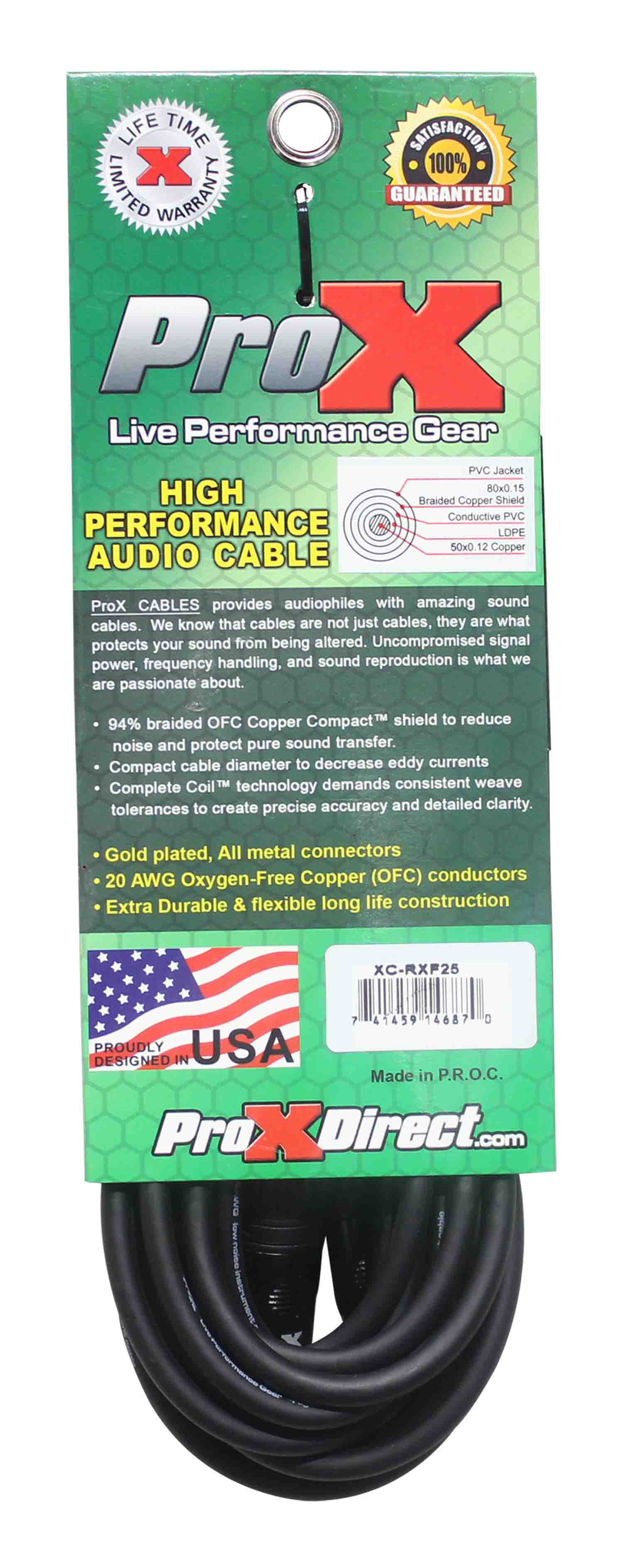 Prox XC-RXF25 Unbalanced RCA to XLR-F High Performance Audio Cable - 25 Feet - Hollywood DJ