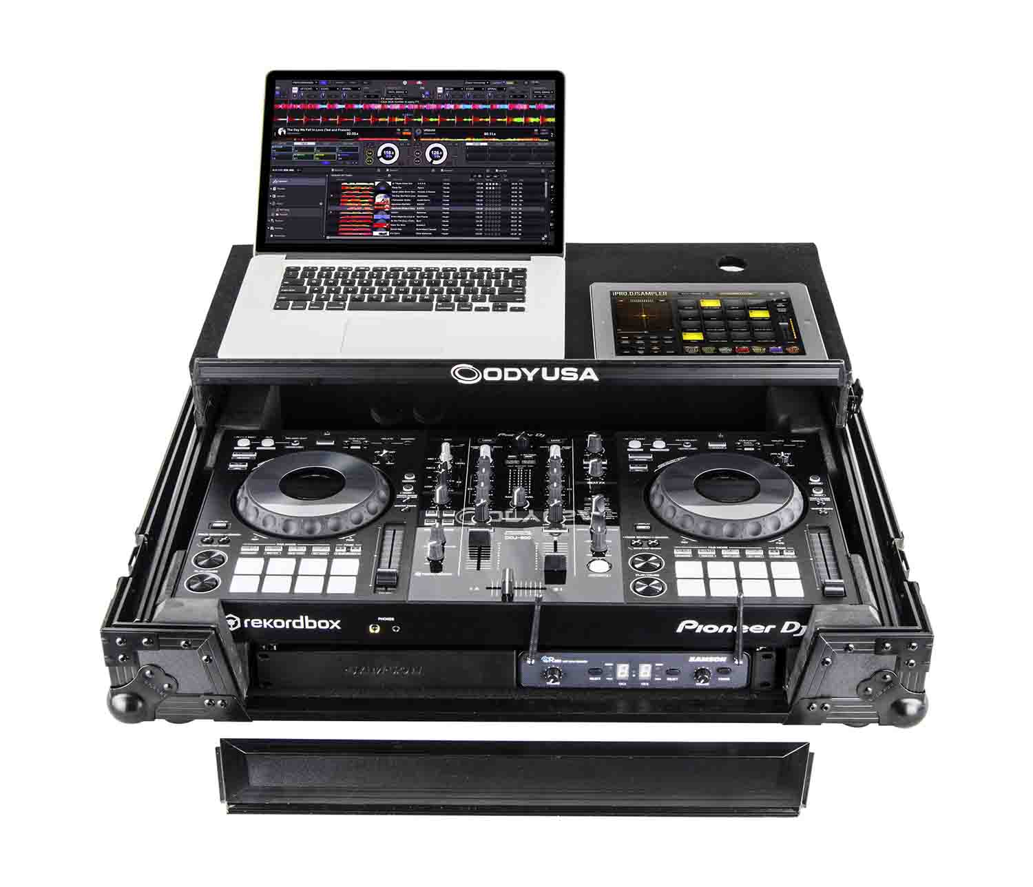 Odyssey FZGSPIDDJ8001BL Black Pioneer DDJ-800 Flight Case with Bottom 1U Rack Space and Glide Platform - Hollywood DJ