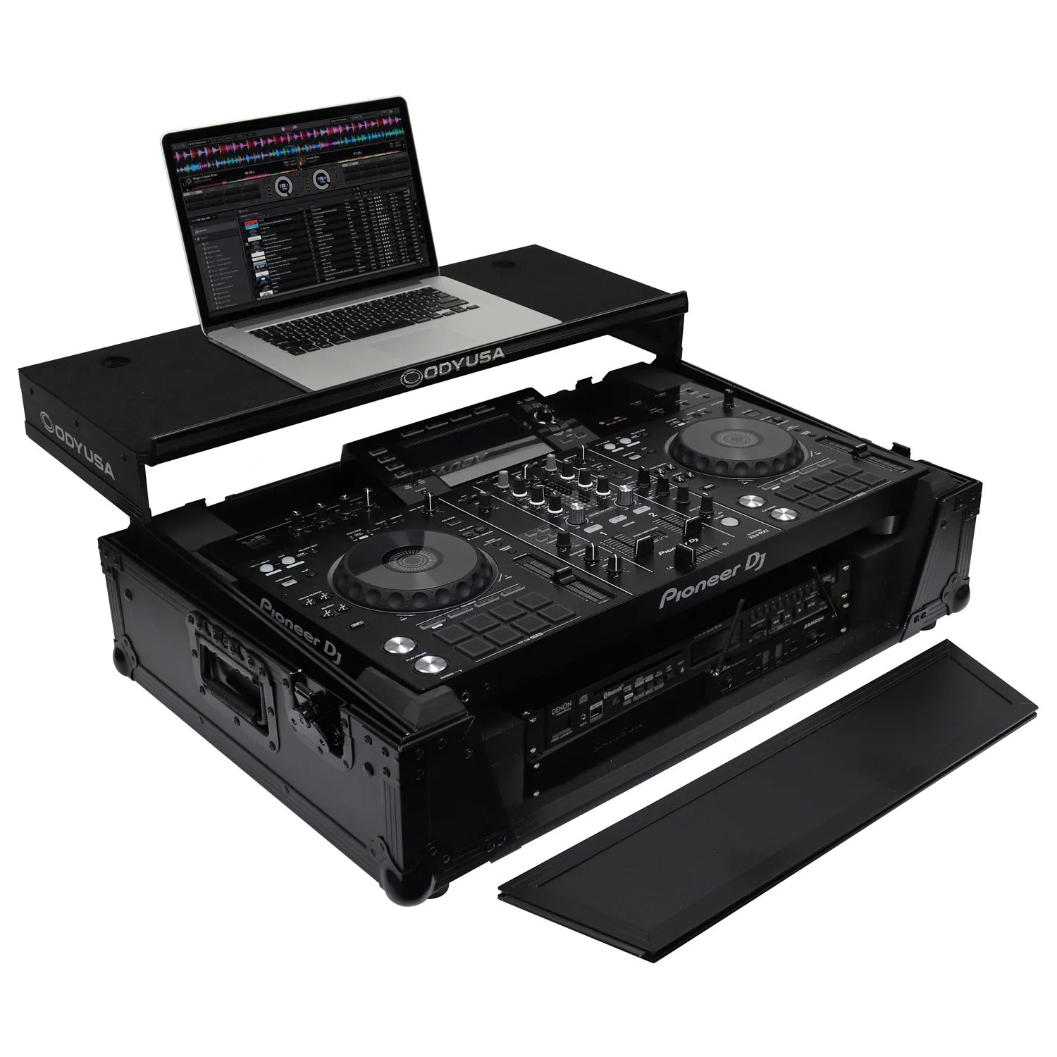 Odyssey FZGSXDJRX2W2BL DJ Flight Case for Black Pioneer XDJ-RX/XDJ-RX2 with 2U Rack Space And Glide Platform - Hollywood DJ
