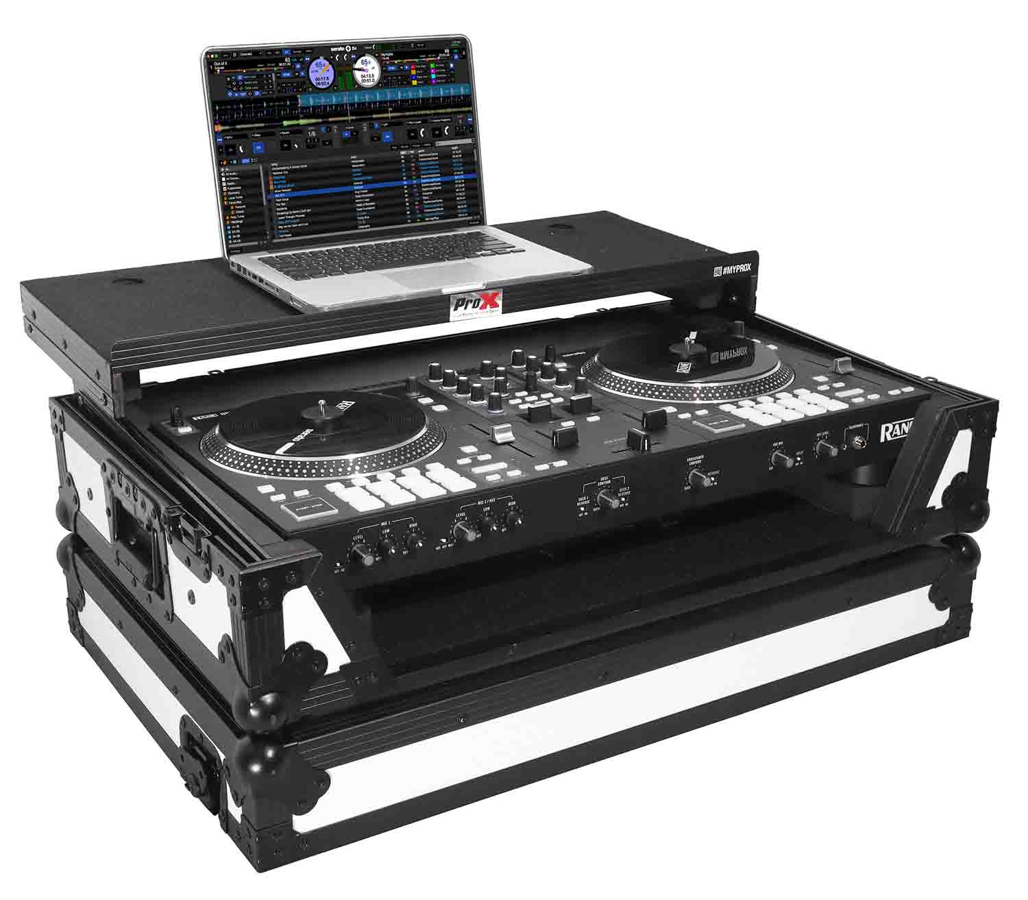 ProX XS-RANEONE WLTWH Flight Case for RANE ONE DJ Controller W-Sliding Laptop Shelf & Wheels - White on Black - Hollywood DJ