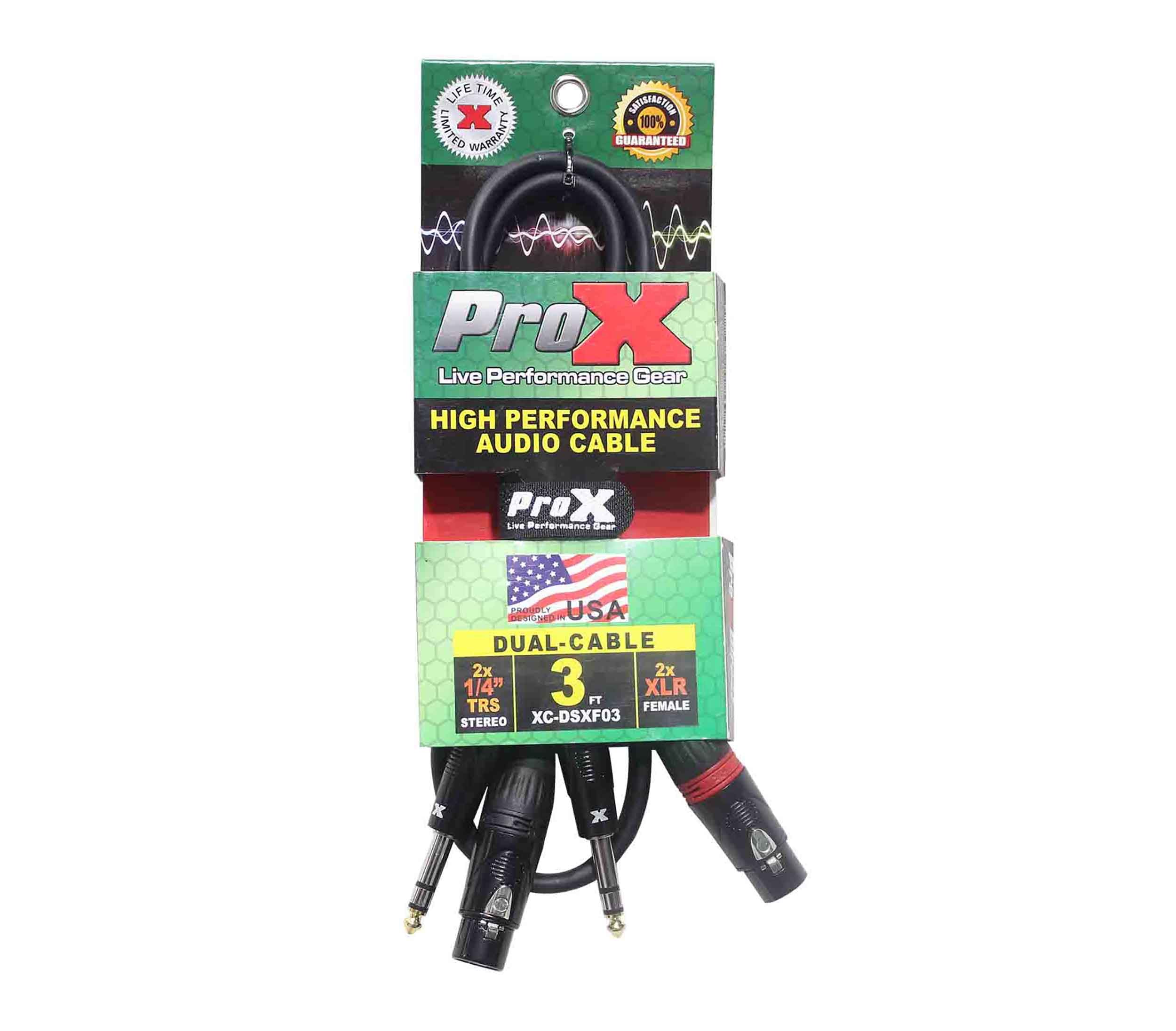 Prox XC-DSXF03 Balanced Dual 1/4" TRS-M to Dual XLR3-F High Performance Audio Cable - 3 Feet by ProX Cases