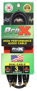 Prox XC-DRCA3 Unbalanced Dual RCA-M to Dual RCA-M High Performance Audio Cable - 3 Feet - Hollywood DJ