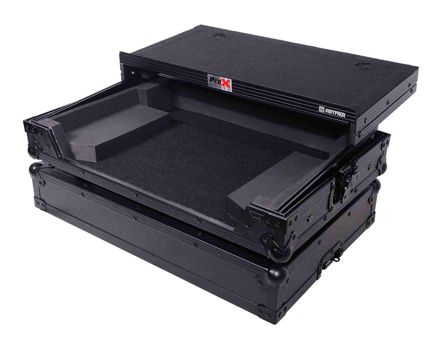 B-Stock: ProX X-DDJREV1LTBL Flight Case for Pioneer DDJ-REV1 Digital Controller with Sliding Laptop Shelf - Black on Black - Hollywood DJ