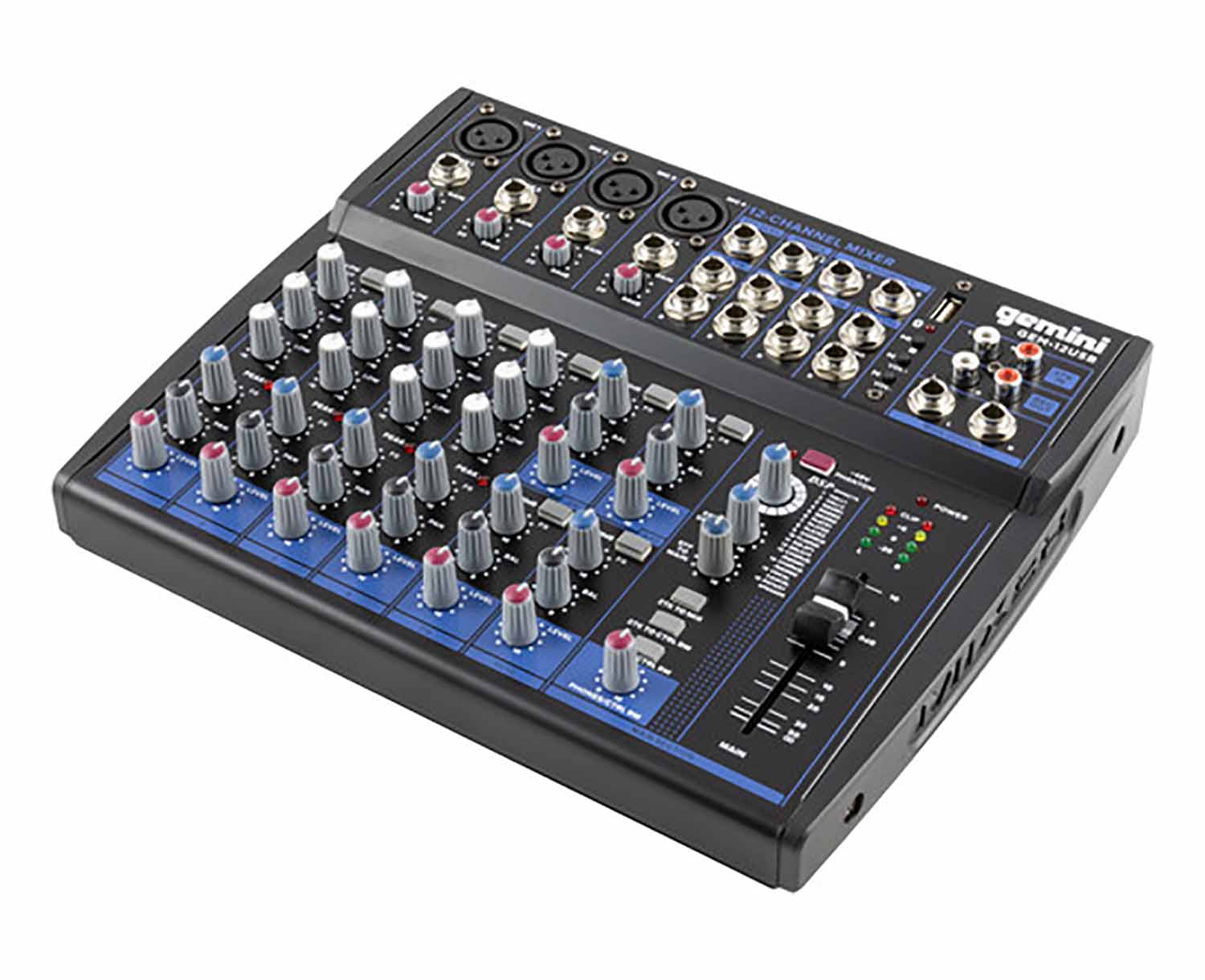 Gemini Sound GEM-12USB, Compact 12-Channel Bluetooth Audio Mixer with USB - Hollywood DJ