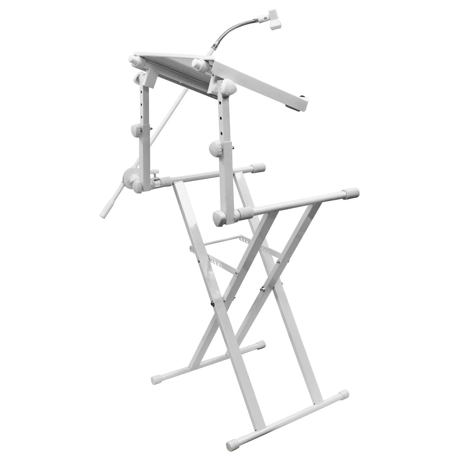 Odyssey LTBXS2MTCPWHT, White Two Tier X-Stand With Mic Boom And Top Shelf - Hollywood DJ