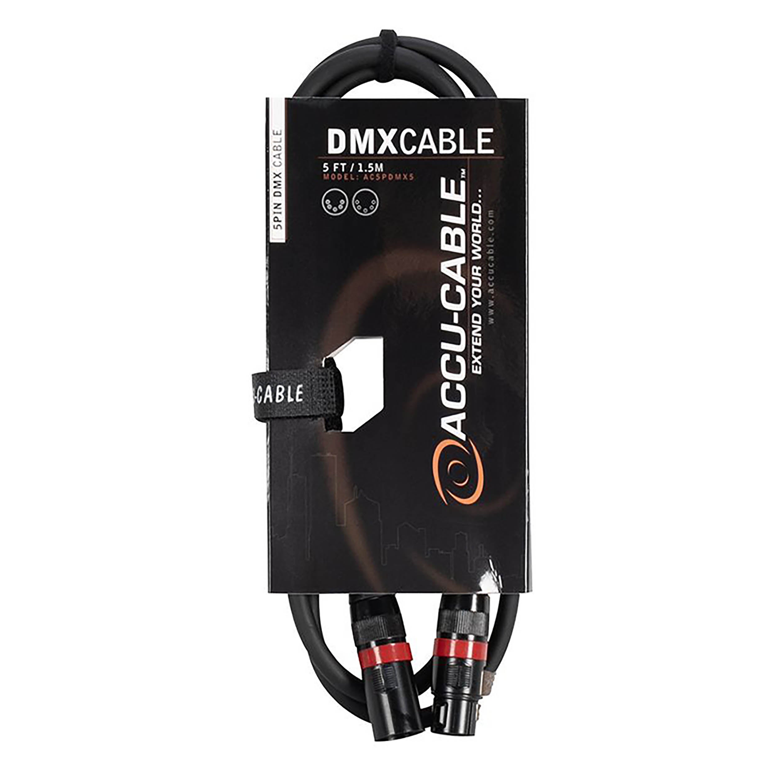 Accu-Cable AC5PDMX5, 5-Pin Male To 5-Pin Female Connection DMX Cable - 5 Ft by Accu Cable