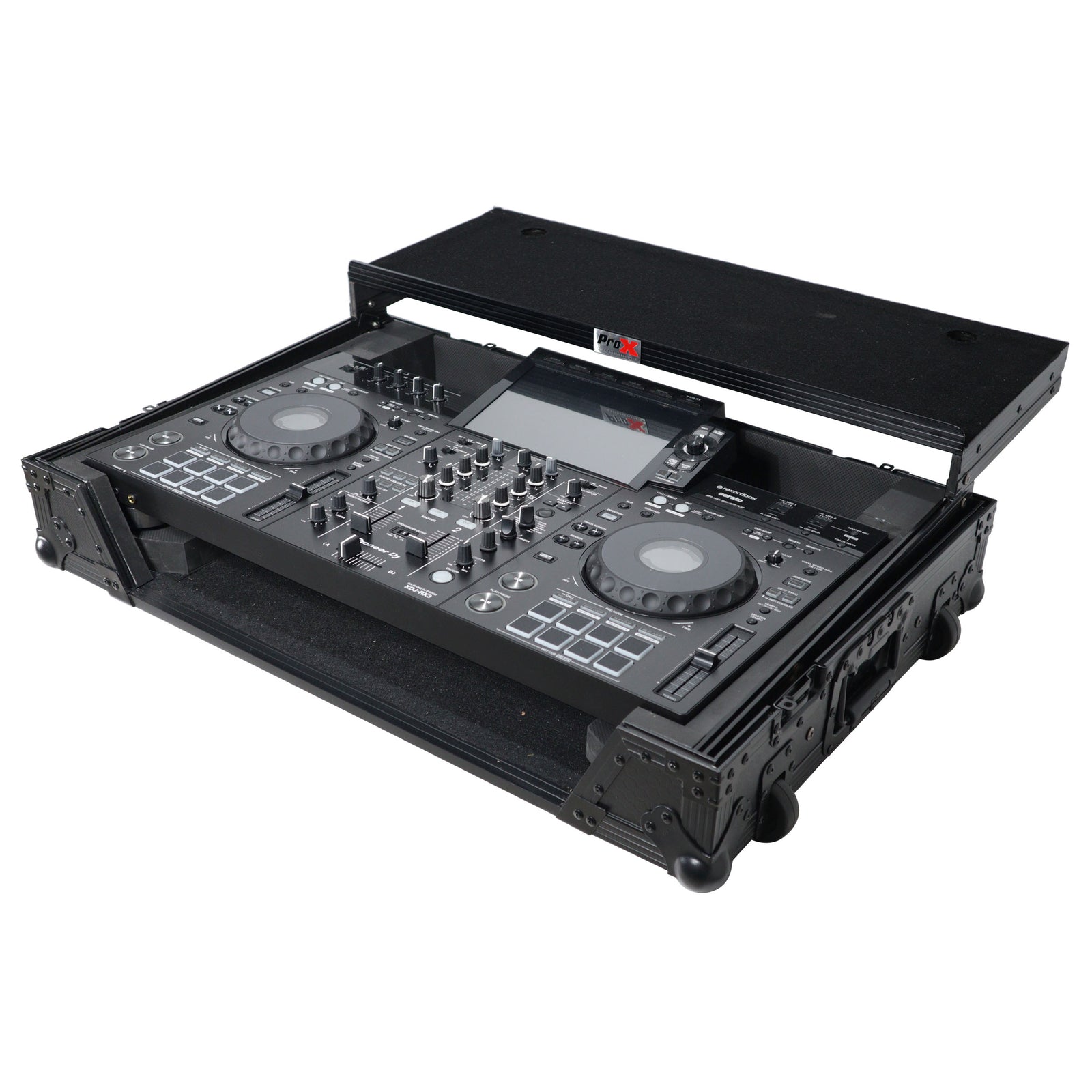 ProX XS-XDJRX3WLTBL Flight Case for Pioneer XDJ-RX3, DDJ-REV5 DJ Controller with Laptop Shelf 1U Rack Space and Wheels Black Finish - Hollywood DJ