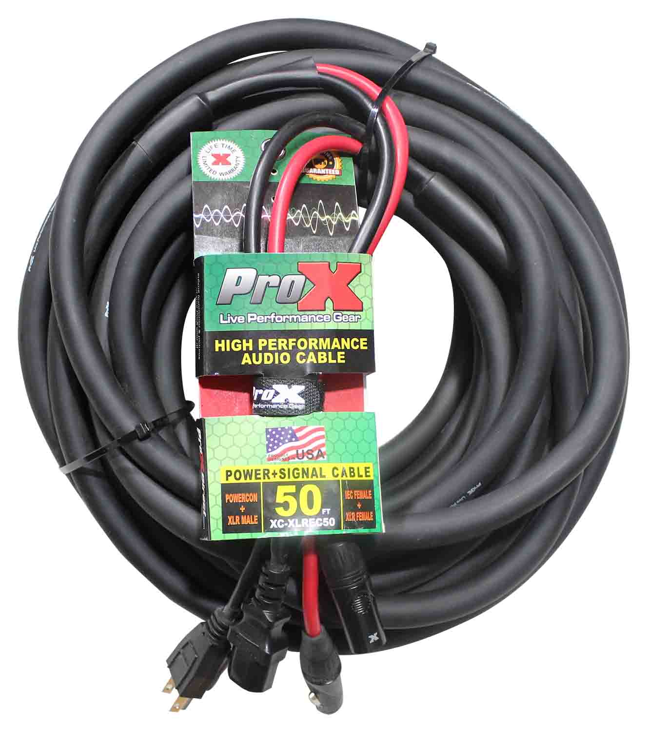 ProX XC-XLREC50 Power Cord and Audio Cable IEC Female to NEMA 15P & Balanced XLR-M to XLRF - 50 Feet by ProX Cases
