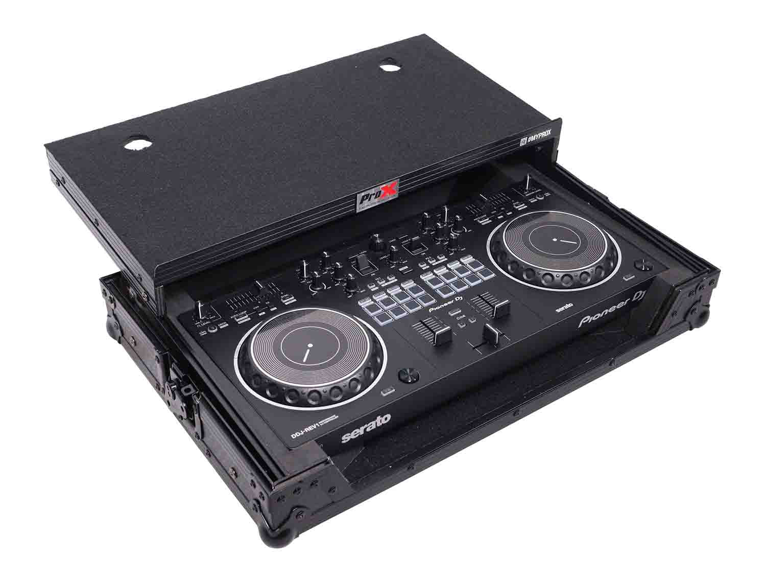 ProX X-DDJREV1LTBL Flight Case for Pioneer DDJ-REV1 Digital Controller with Sliding Laptop Shelf - Black on Black - Hollywood DJ