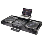 Odyssey FZGSLBM12WRBL Black Low Profile 12″ Format DJ Mixer and Two Battle Position Turntables Flight Coffin Case with Wheels and Glide Platform - Hollywood DJ